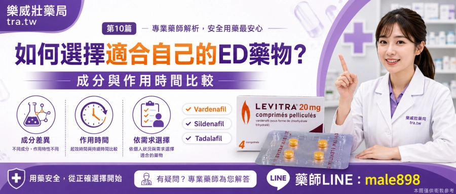 如何選擇適合自己的ED藥物？成分與作用時間比較｜樂威壯藥局